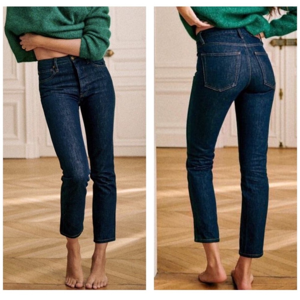 Sezane Brut Sexy Denim Blue High Rise Straight Leg Jeans Button Fly Womens 27